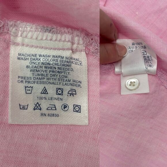 Land's End 100% Linen Short Sleeve Soft Pink Button Down Shirt Sz XL - Picture 5 of 8